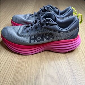 HOKA ONE ONE BONDI 8 Gray Pink Women’s Running Sneakers Size 9